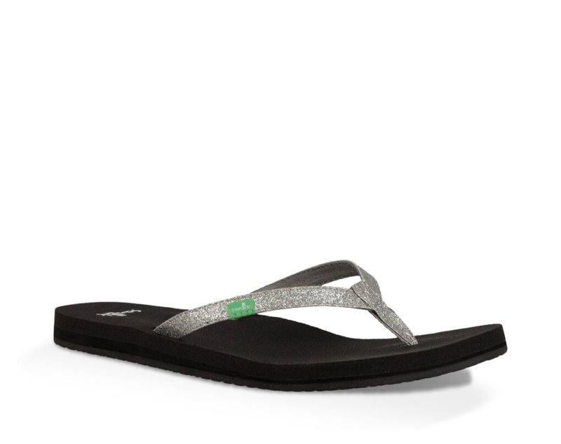 Sanuk Womens Yoga Joy Sparkle Silver Flip Flops | VWYAXZ698